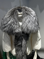 Large Real Silver Fox Fur Collar with Knit Sleeve Winter Women Coa 5